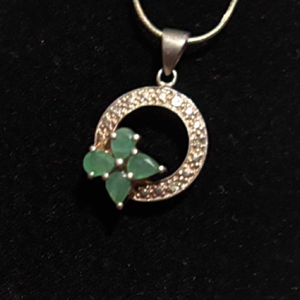 Sterling Silver and Green Flower 4 leaved clover Pendant